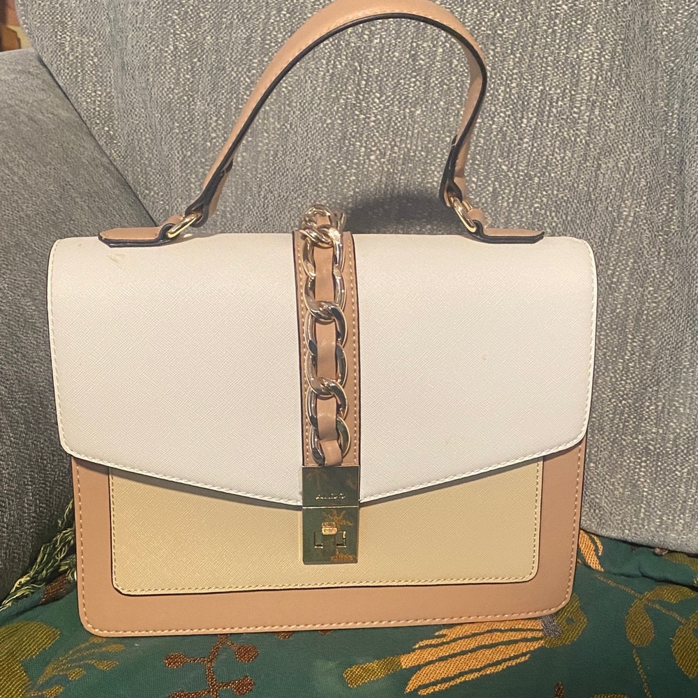 ALDO Cream & Tan elegant satchel with crossbody strap used in good condition